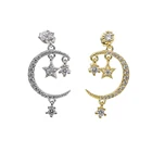 Сверкающие серьги с кубическим цирконием, Луной и звездой, золотого и серебряного цвета, модные ювелирные украшения, рождественский подарок