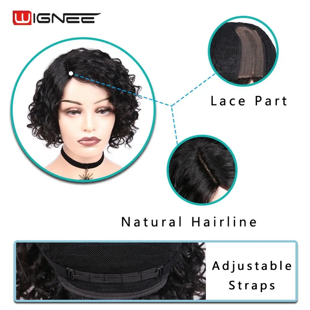 

Wignee Short Curly Bob Wig Pixie Cut Lace Part Human Hair Wigs 150% Density Brazilian Remy Hair Short Wavy Wig For Black Women