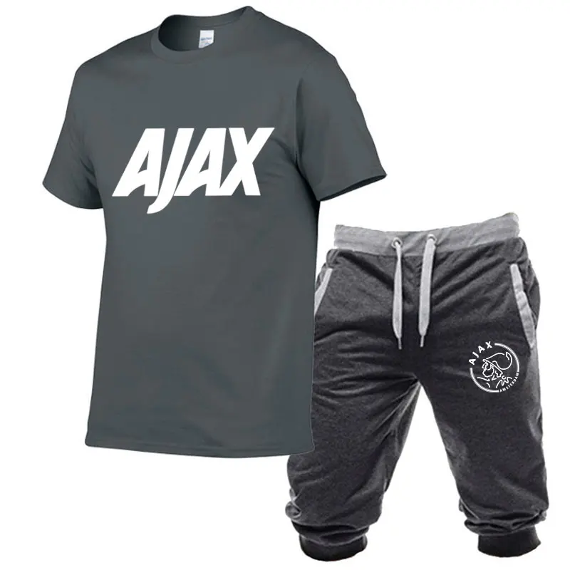 Модные футболки ajax, забавные мужские футболки+ шорты, два предмета, футболки с коротким рукавом, роскошные летние хлопковые футболки - Цвет: Dark gray3