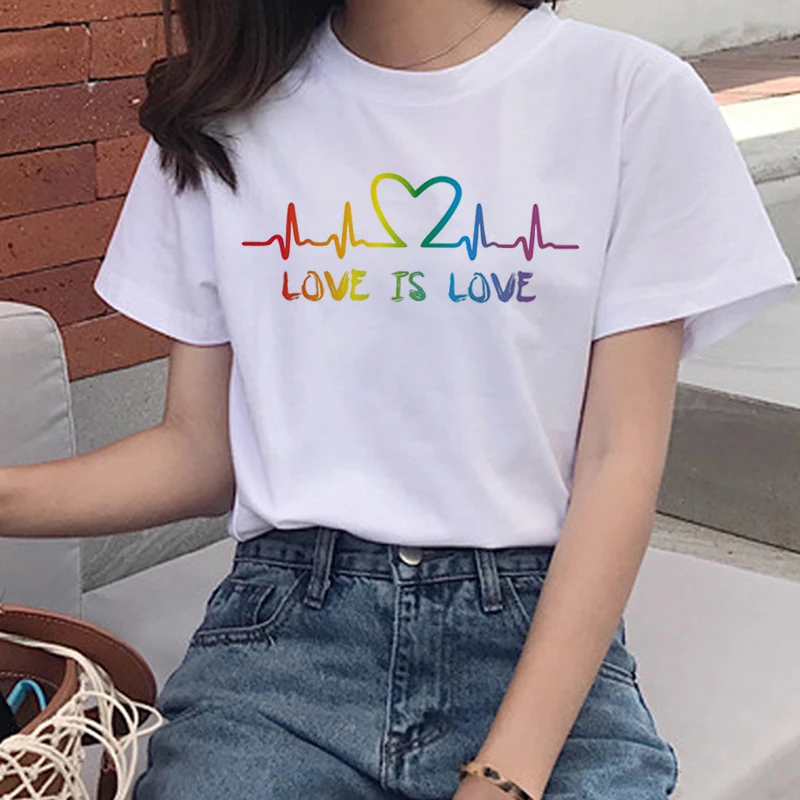 

2021 New Women T-shirt Pride Lgbt Gay Love Lesbian Rainbow Design Print T-shirts for Women Summer Casual Love is Love Tee Shirt