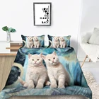 Комплект постельного белья из 100% полиэстера, с 3D-принтом кошек и домашних животных, пододеяльник с 12 наволочками, полный размер (без простыни)