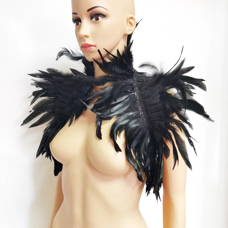 Victorian Feather Shoulder Wrap Feather Shawl Feather Scarf Rooster Feather Shrug Gothic Fake Collar Halloween Cosplay Costume