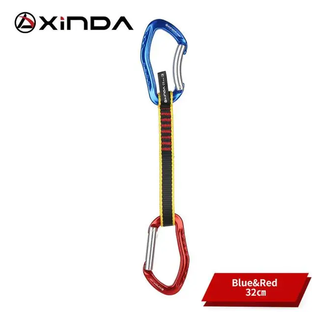 Blue Red 32cm Профессиональные скалолазание Quickdraw карабины слинг безопасности замок удлинители прямой изогнутый Карабин Открытый защитные наборы - Цвет: Blue Red 32cm