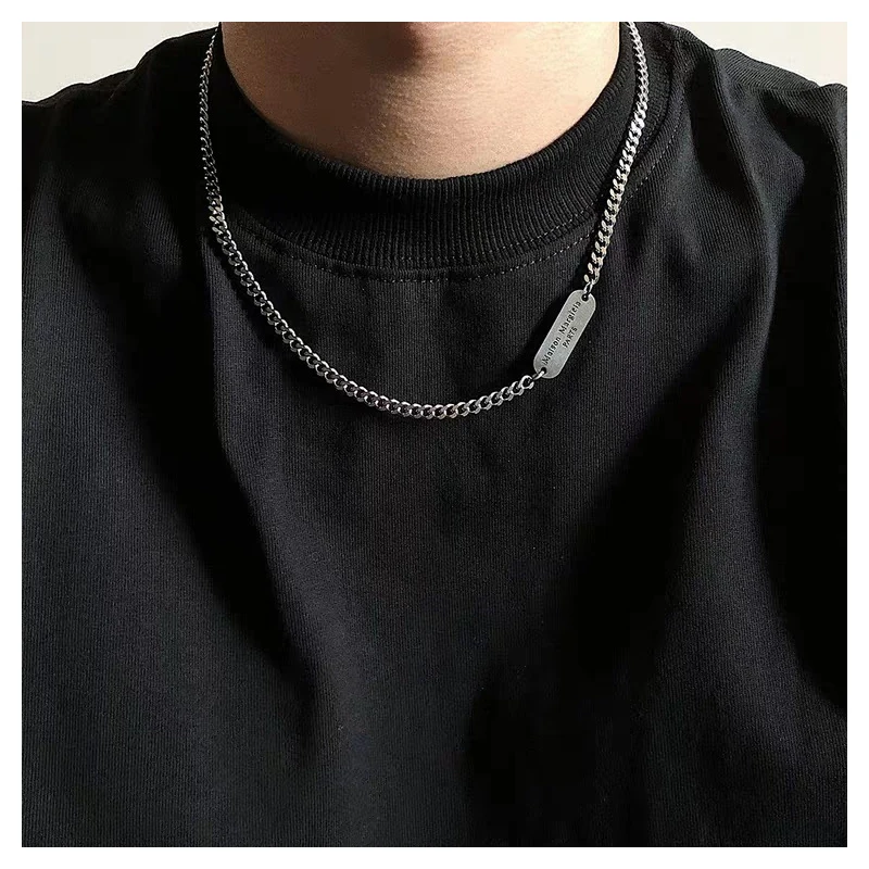 

POTCET Unisex Stainless Steel Letter Square Brand Titanium Steel Necklace Sweater Chain Geometric Fashion Hip Hop Party Jewelry