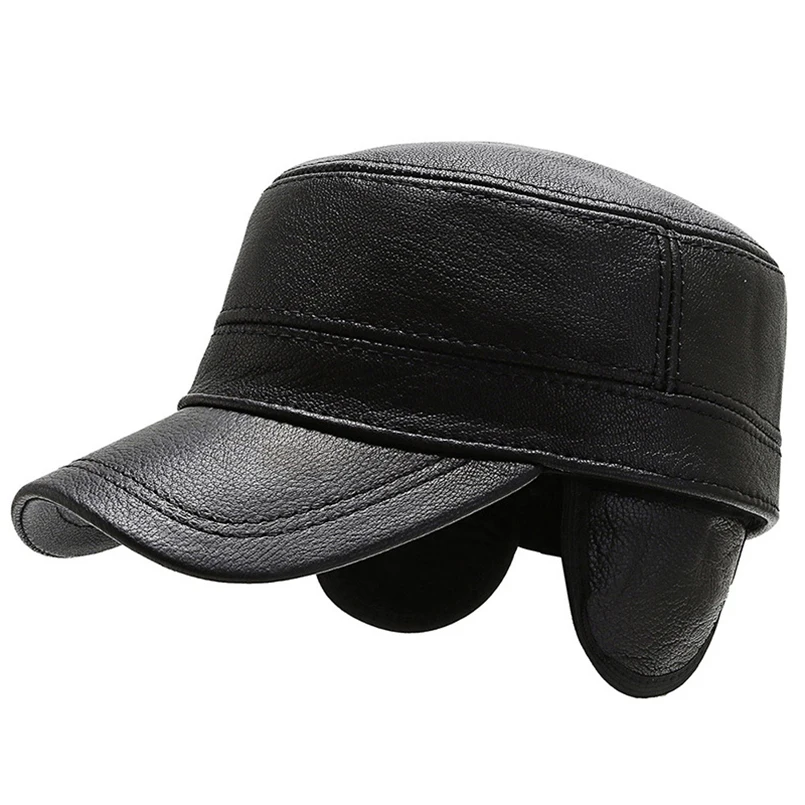 Зимняя шапка из воловьей кожи мужская для папы военная теплая плотная Дедушки