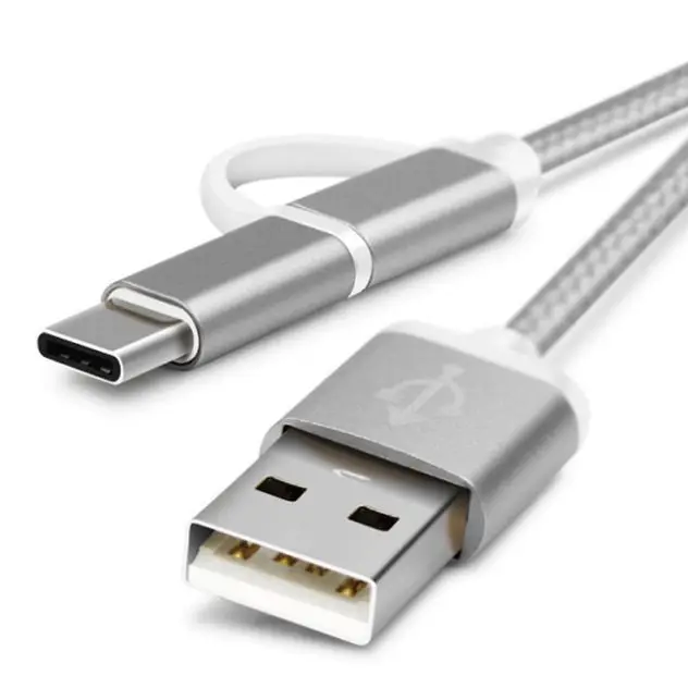 2 в 1 USB кабель Тип C Micro Быстрый зарядный Многофункциональный нейлоновая оплетка