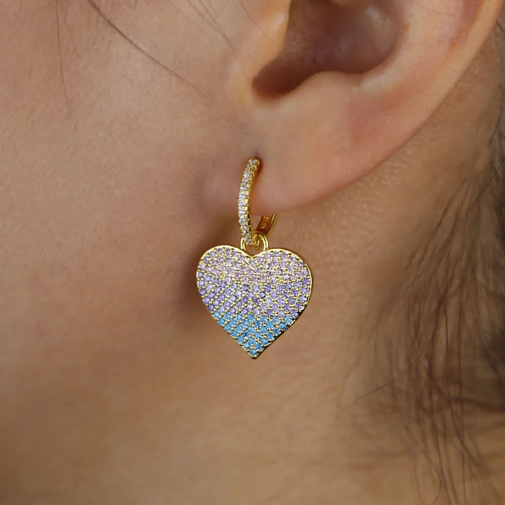 

pastel colorful fashion jewelry classic girlfriend gift heart shape dangle drop earring Gold cz trendy women jewelry