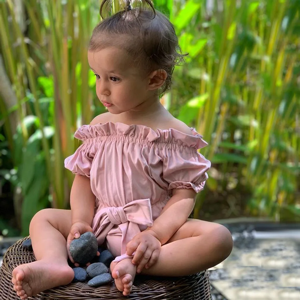 Комбинезон для новорожденных девочек с оборками открытыми плечами и длинными