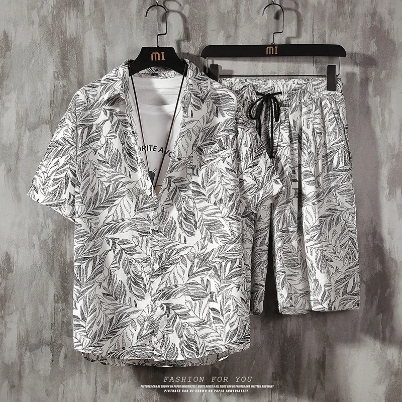 

Mens Set Short Sleeve Hawaiian Shirt And Shorts Summer Casual Floral Shirt Beach Two Piece Suit 2021 New Fashion Men Sets S-5XL