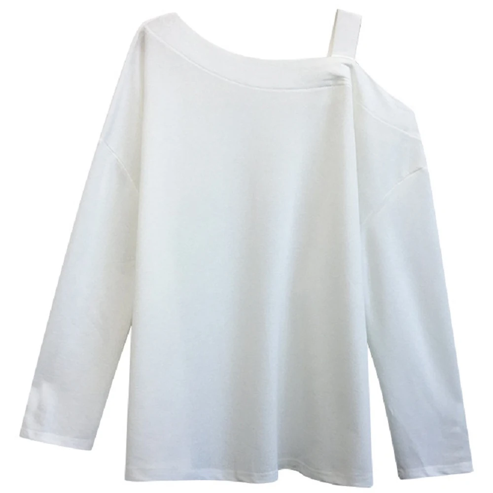 

Nice Pop Women Tees Irregular Neck Off Shoulder Long Sleeve Solid Color Casual Woman Clothing Sexy Elegant Ladies T-Shirts