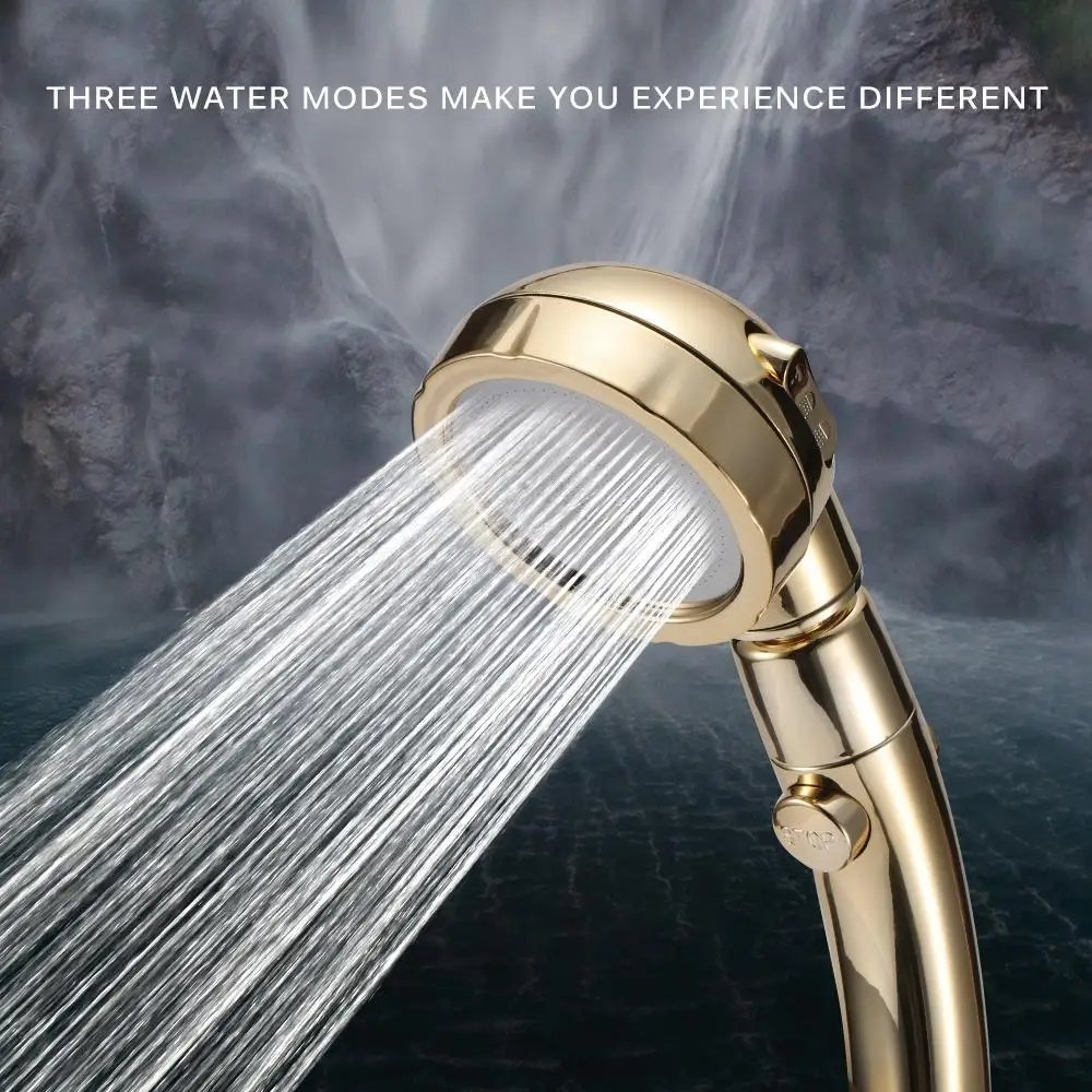 

360 Degrees Rotating Shower Head Adjustable Water Saving Shower Head 3 Mode Shower Water Pressure Shower Head With Stop Button