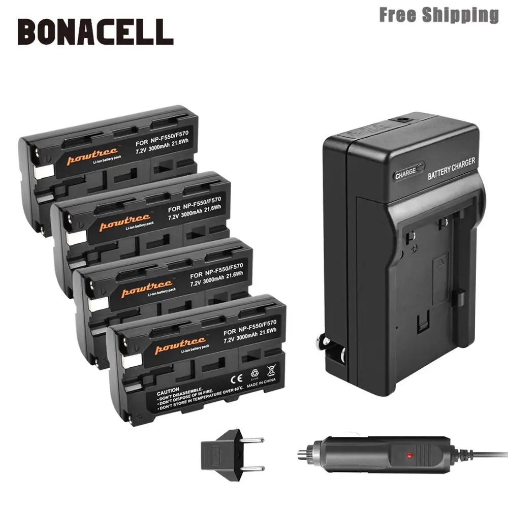 4 Pack Battery Bonacell 3000 мА/ч, NP-F550 NP F550 NPF550 Батарея+ Зарядное устройство для sony NP-F330 NP-F530 NP-F570 NP-F730 NP-F750 Hi-8 GV-D200 L50 - Цвет: 4 Pack Battery
