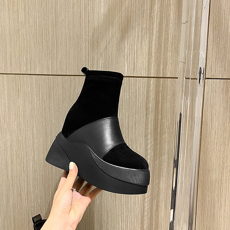 

Женские ботинки из натуральной кожи, на толстой подошве, теплые зимние ботинки челси из 100% воловьей кожи