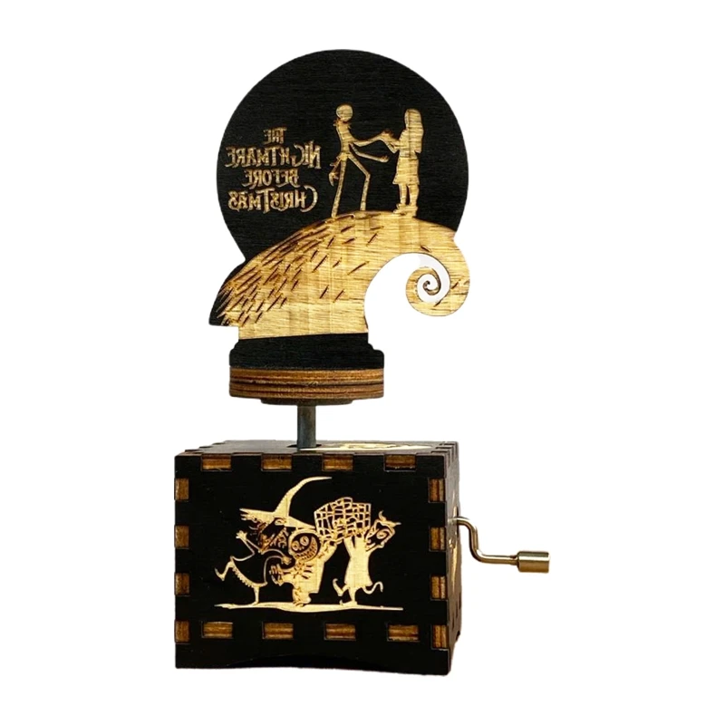 

Square Hand-cranked Retro Wooden Music Box Fright Night Music Nightmare Decorations Toy for Desktop Indoor Festival