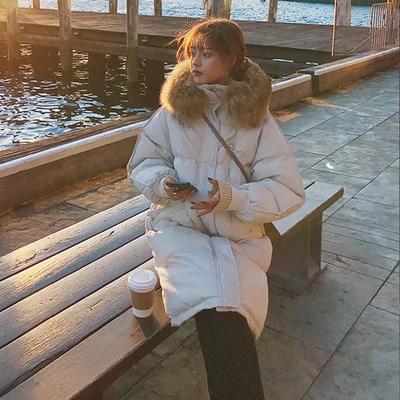 2023 New Winter Spring Women Parkas  Xl Female Thick Warm Mid-Long Hooded Jackets Ladies Fur Slim Padding Outwears Q31