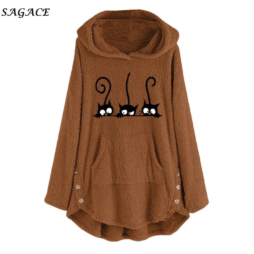 Sagace Одежда Женская толстовка с капюшоном женская модная повседневная флисовая