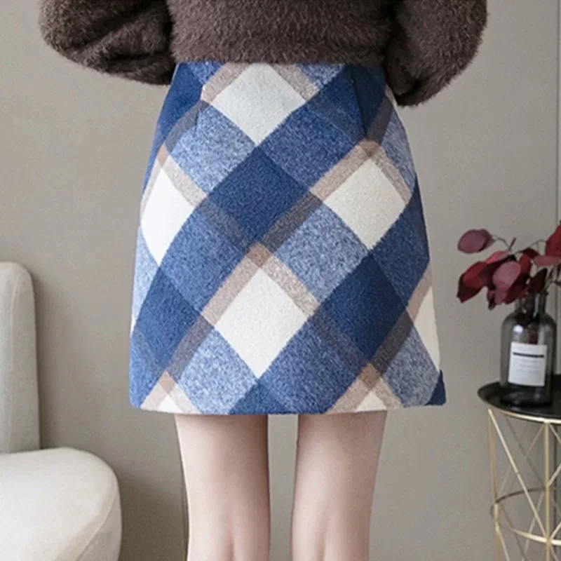 

Woolen Short Half-Length Autumn And Winter Women'S 2020 New A-Line High-Waist Plaid Super Fire All-Match Age Skirt