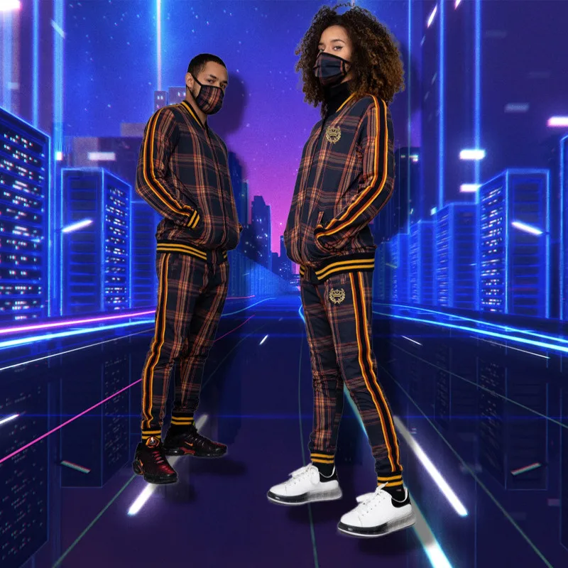 

High-quality track suit suit sports zipper shirt autumn and winter fashion digital printing stripes + men's jogging casual pants