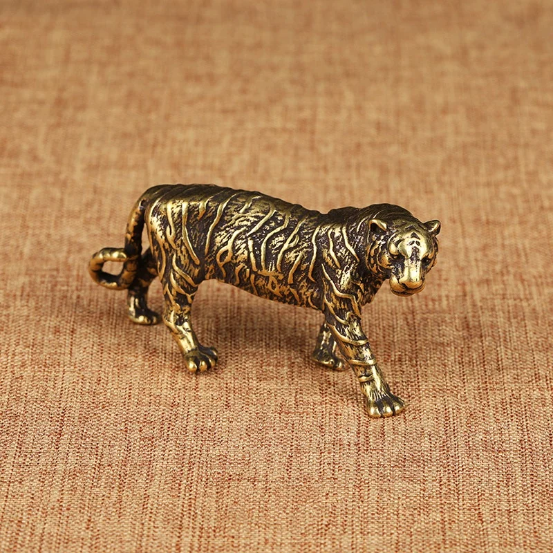 Фигурки тигра из твердой латуни украшения чистой меди модель миниатюрные