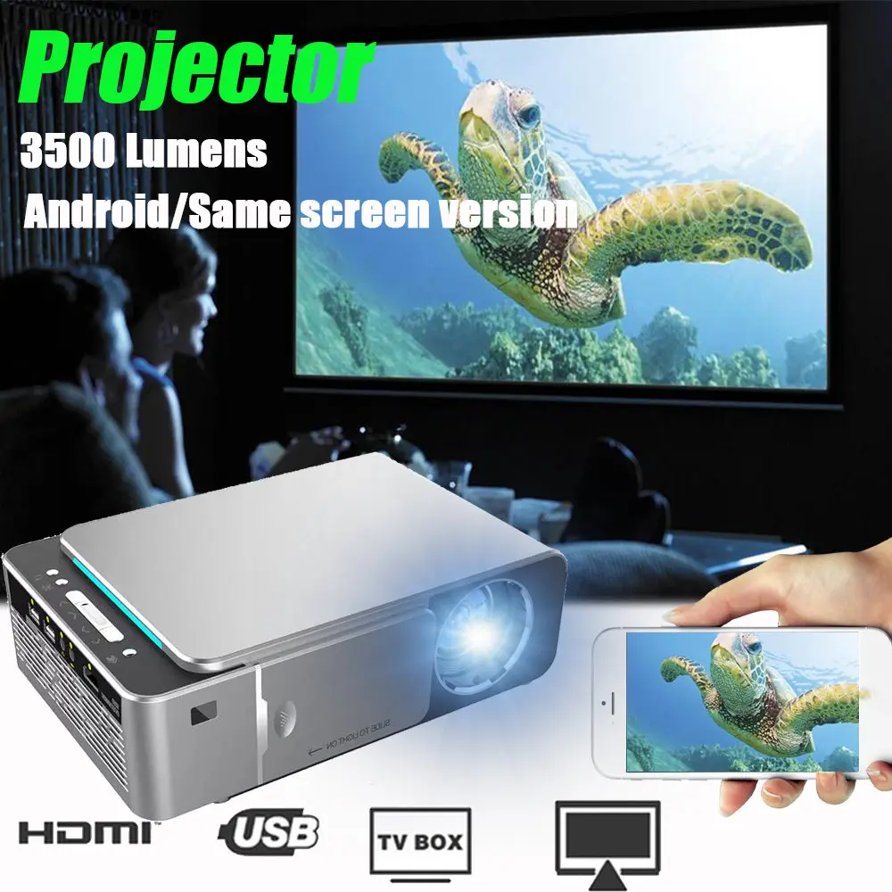 Светодиодный проектор T6 3500 P 1080 лм 1280x720 портативный Android 7 1 USB HDMI VGA AV домашний