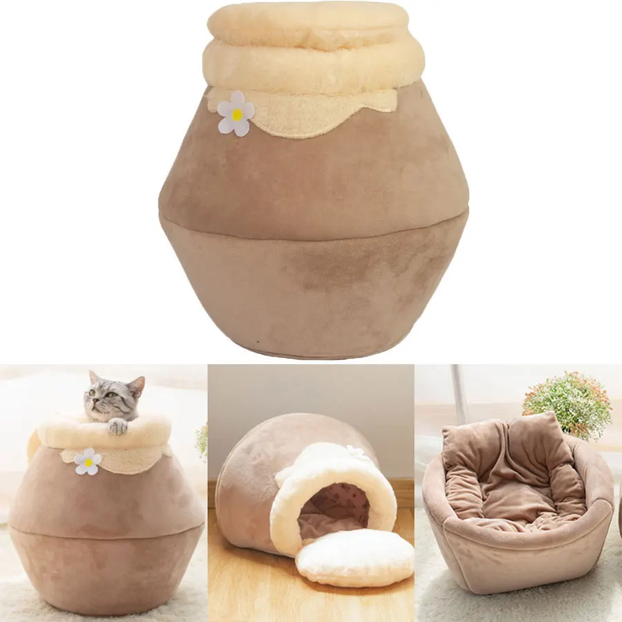 Складная кровать для кошки в форме медового горшка зимний теплый спальный коврик