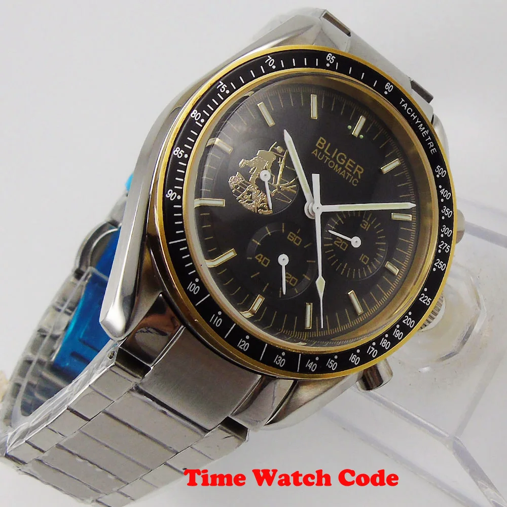 Мужские часы с автоматическим перемещением Bliger 40 мм мужские черным циферблатом