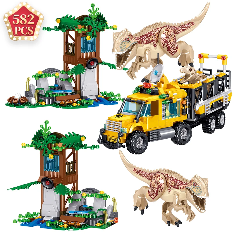 

Jurassic Dinosaur Animal Park World Building Blocks kit Dinosaur Carrier T-Rex Vehicle Model Children Toys Boys Gifts