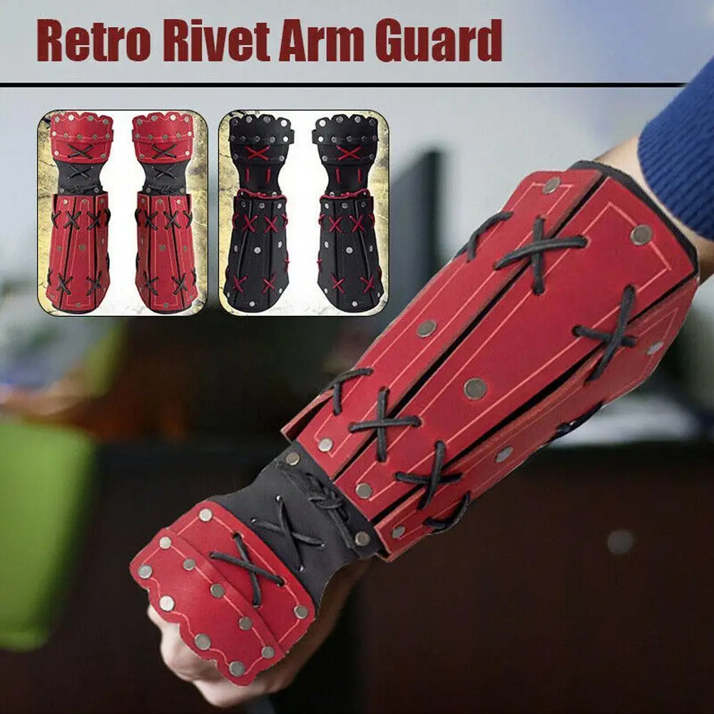 

Medieval Samurai Leather Armor Bracer Long Gloves Men Cosplay Knight Gauntlet Lace Up Wristband Steampunk Accessories Vambraces