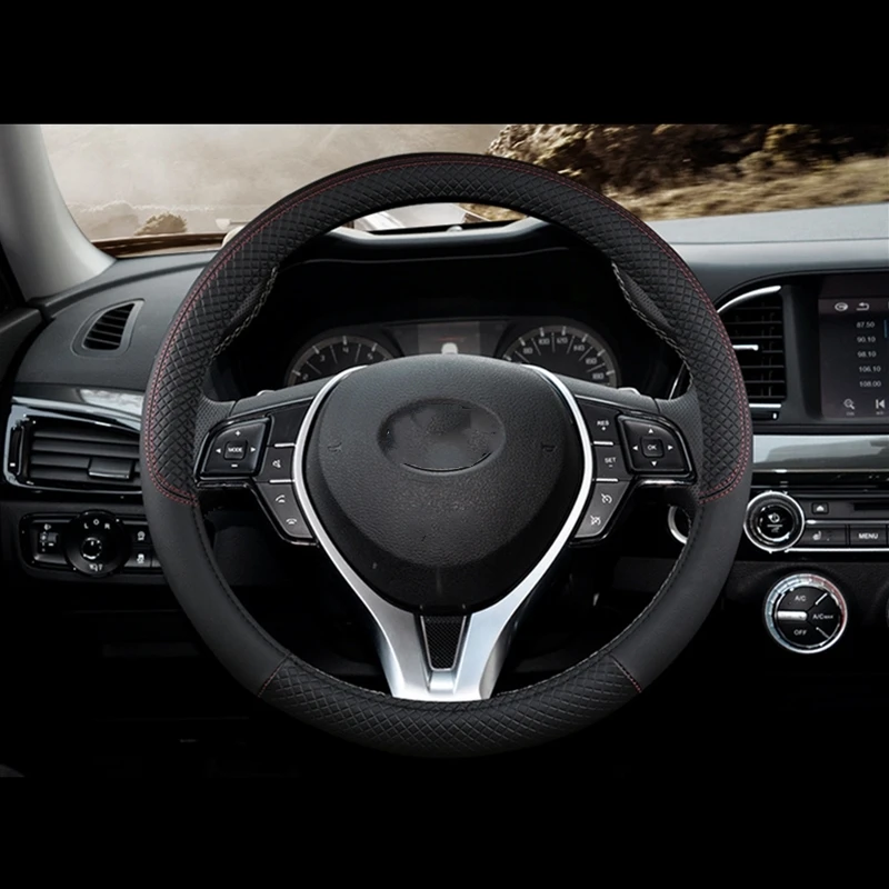 Чехол рулевого колеса автомобиля Skidproof Авто Крышка рулевого колеса Противоскользящий Универсальный тиснение кожа автомобиль-Стайлинг