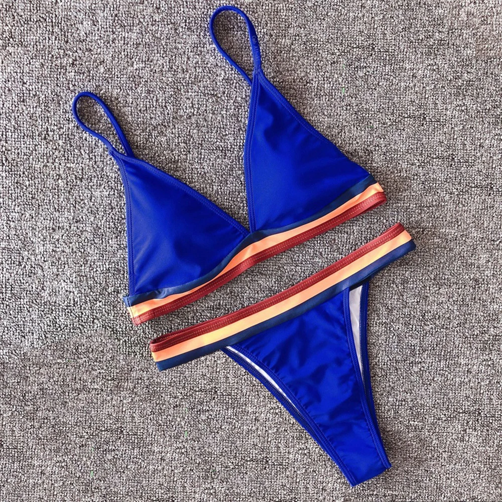 Женский купальник-бикини с пуш-ап однотонный бретельками на бретельках летний