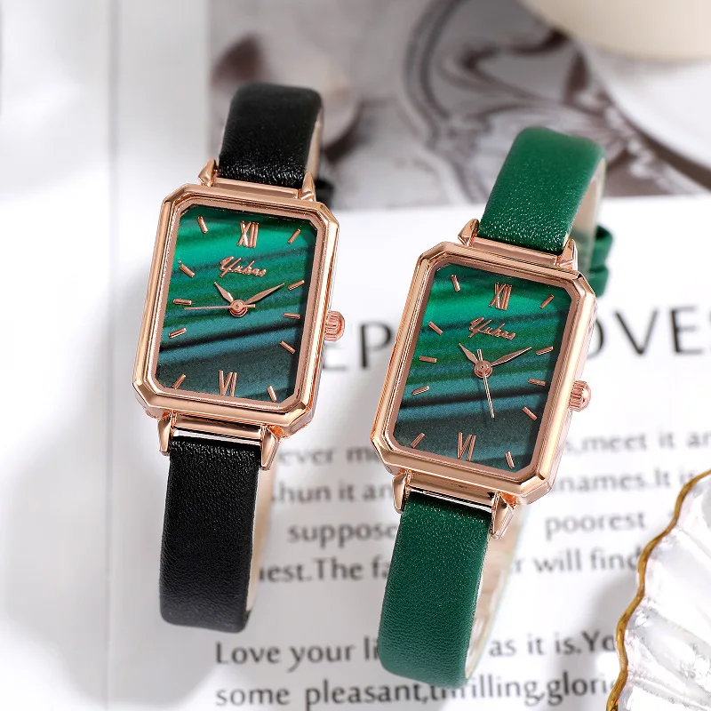 

New Small Green Watch Fashion Watch Women's Ladies Belt Simple Student Retro Small Square Quartz Watch