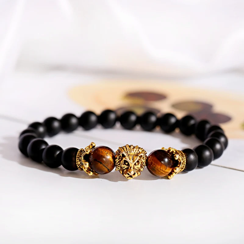 OIQUEI 2020 Charms Tiger Eye Stone Men Bracelet Classic Black Natural Lion Head Beaded Bracelets Hommes Pulseira Masculina | Украшения и