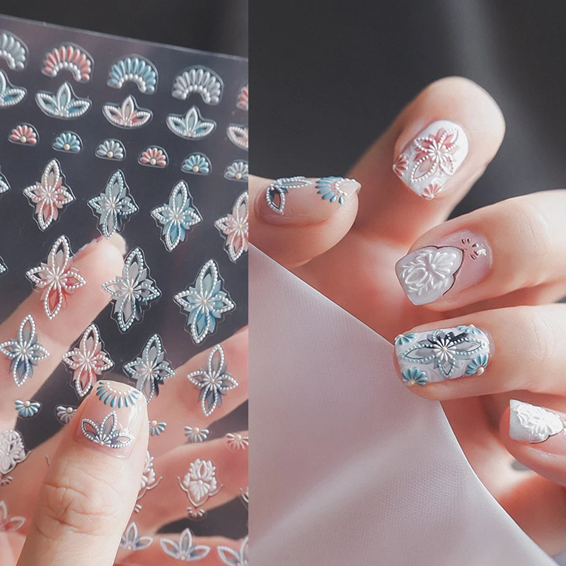 

Delicate Geometric Flower Totem 5D Soft Embossed Reliefs Nail Art Stickers 3D Adhesive Nail Decorations Wholesale Dropshipping