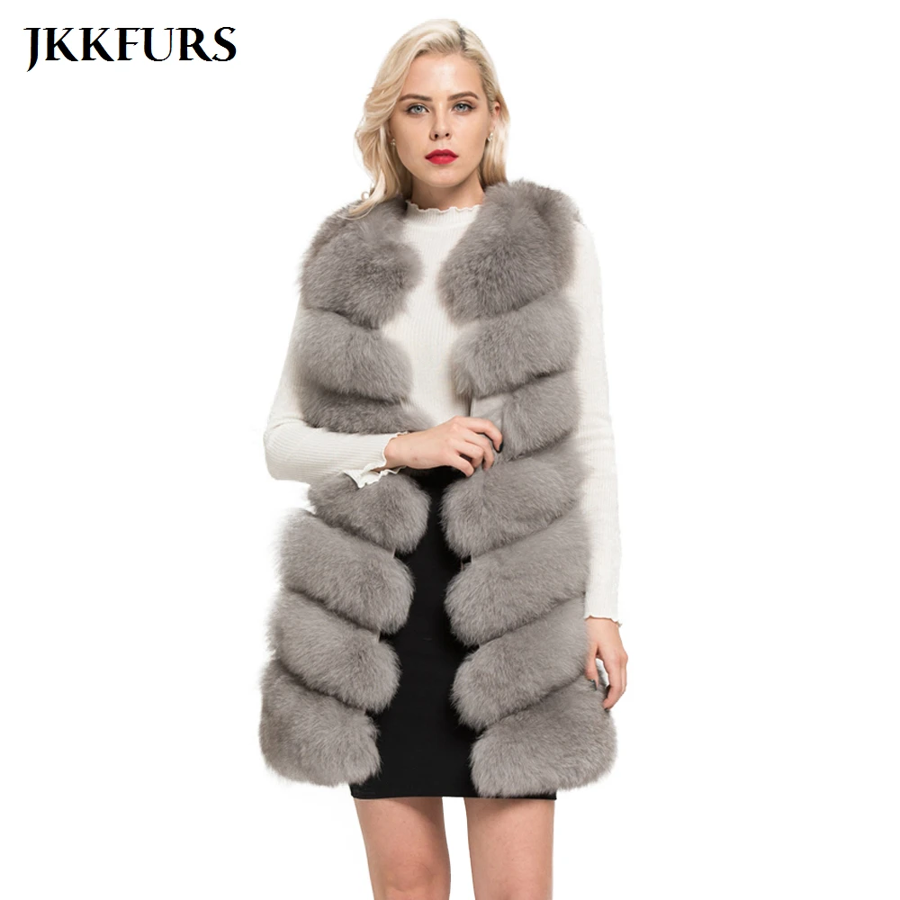 JKKFURS 2021 новый жилет из натурального Лисьего меха женская мода зимнее пальто 7