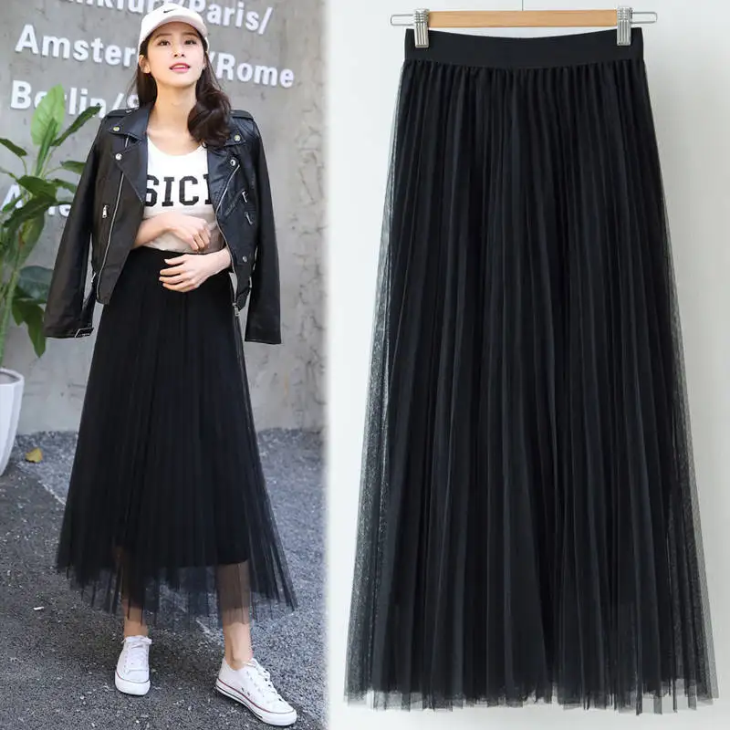 

Skirt Women's Summer Mesh Skirt Long Slim-Fit Expandable Bubble Skirt High Waist Woman Skirts Mujer Faldas Saias Mulher