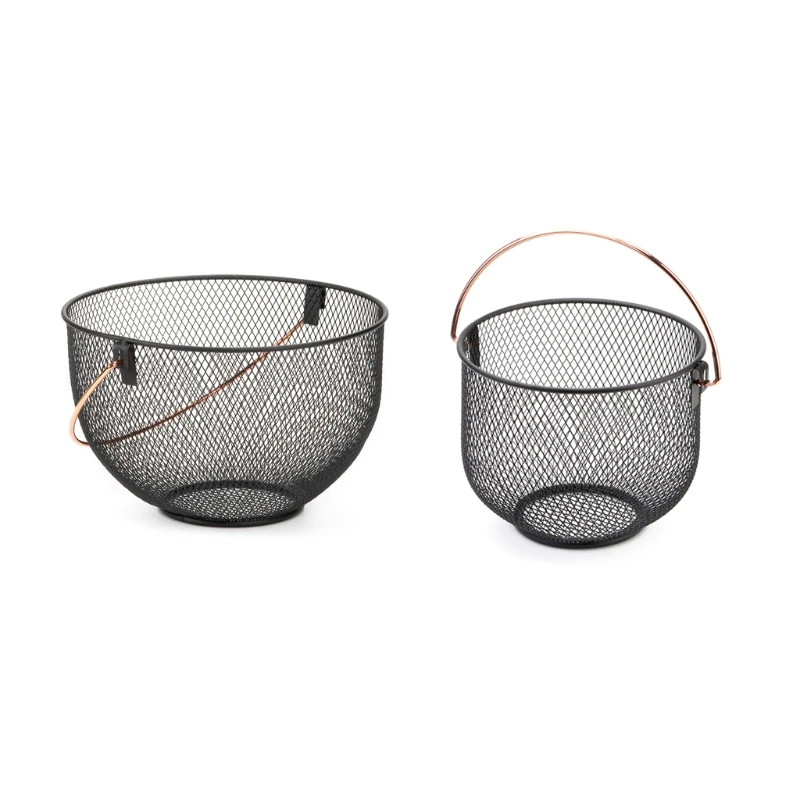 

Wrought Iron Fruit Basket with Handle Metal Wire Round Openwork Drain Vegetable Storage Holder Basket for Kitchen Countertop