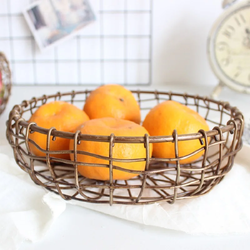 Круглая Ретро медная корзина для хранения фруктов закусочный хлеб офисная