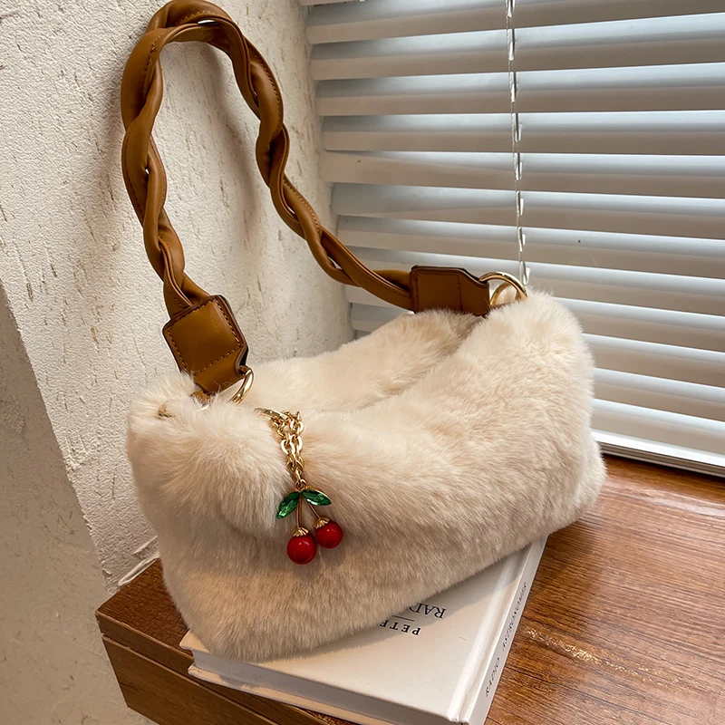 

2021 Luxury fashion tote clutch purses faux fur shoulder crossbody bags women plush handbags for women