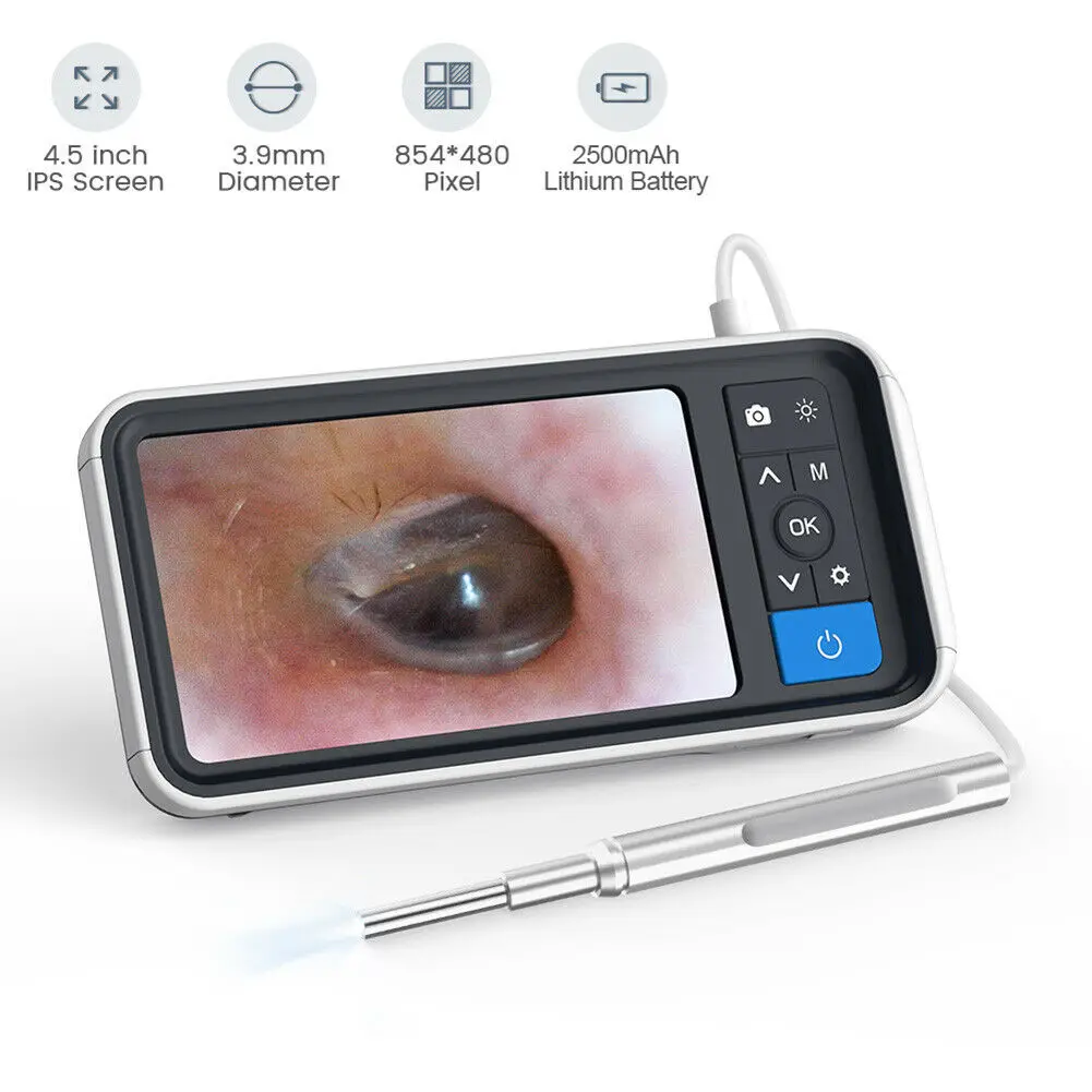 

Digital Otoscope with 4.5 Inch Screen 3.9mm Ear Camera with 6 LED Lights Ear Wax Removal Tool Support Photo Snap Video Record