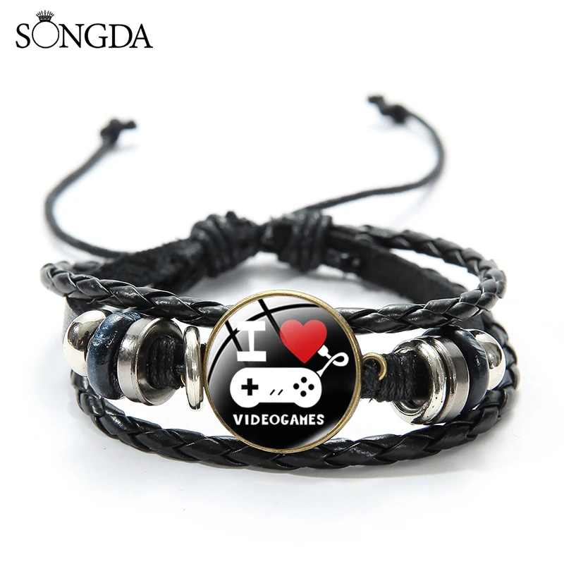 Модные кожаные браслеты I Love Game искусство фото стекло кабошон Многослойные