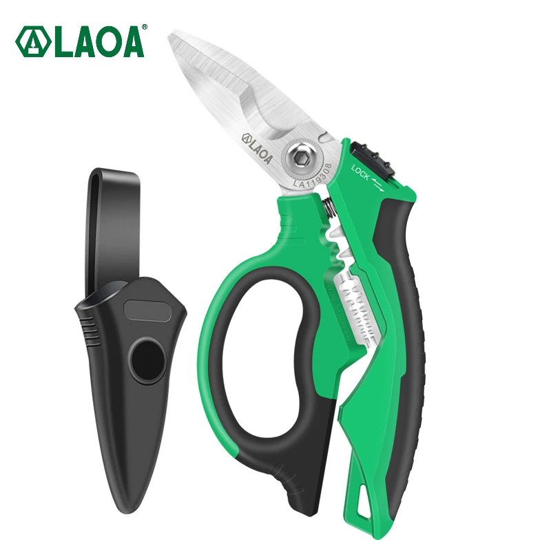 LAOA 8" Heavy Duty Electrician Scissors with Labor-saving Springs Cutting Wire Cable Stripping Curved Shears Crimping Tools - купить по