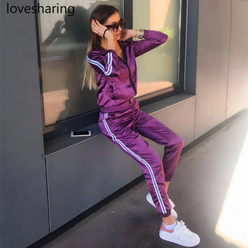 Сатиновый комплект из двух предметов спортивный костюм для женщин элегантный