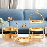 dessert stand silver plated and gold plated three layer cake rack afternoon tea fruit cake tray bowknot dessert tray