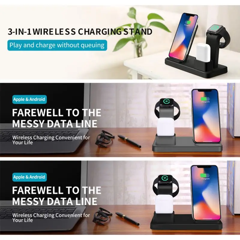 3 в 1 QI Беспроводная зарядная подставка для Apple Watch серии AirPods iPhone X 8 Plus XS Max XR быстрая Беспроводная Зарядная база
