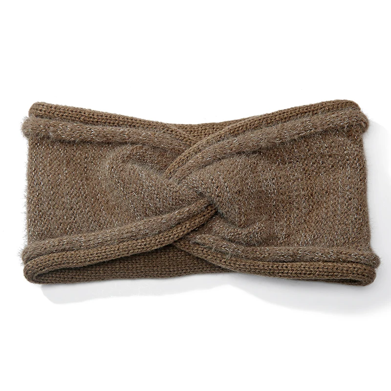 Шерстяная Вязаная повязка на голову Женская широкая мягкая зимняя перекрестная