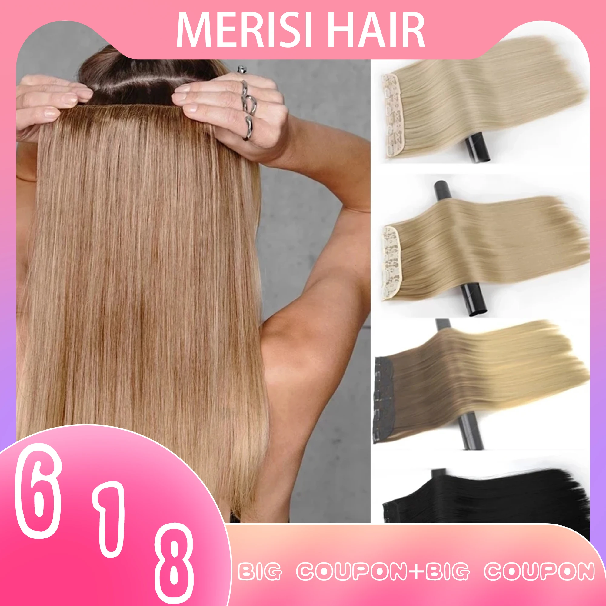

MERISI HAIR 5 Clips Synthetic Hair Long Straight Clip In Hair Extensions False Hair Black Hair Pieces for Women
