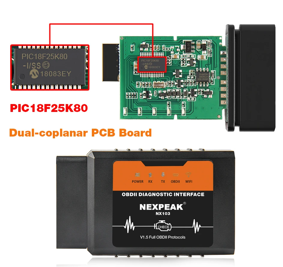 Elm327 V1.5 wifi OBD2 PIC18F25K80 чип-считыватель кода ELM 327 OBDII Диагностический Инструмент