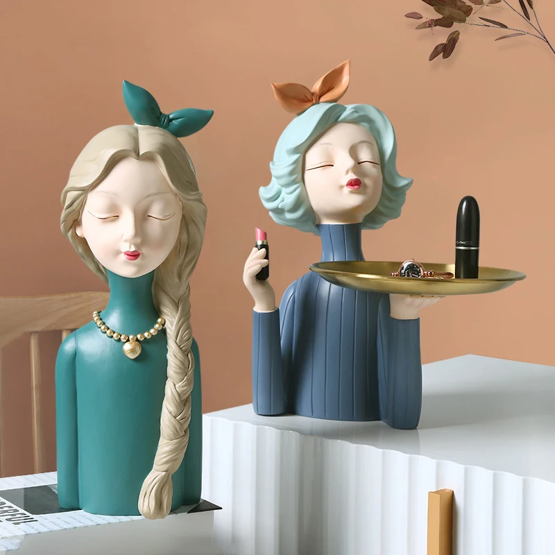 

Nordic Modern Bubble Girl Resin Figurines Sculpture Desktop Storage Ornament With Tray Birthday Gift Home Decoration Accessories