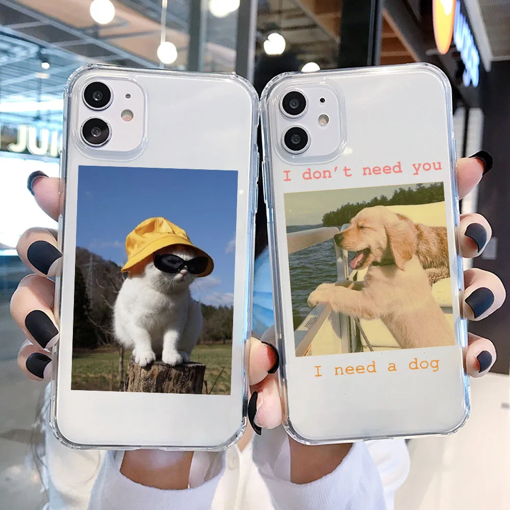 Силиконовый прозрачный чехол для iPhone 12 11 Pro XS Max XR X SE 2020 с милыми кошками собаками