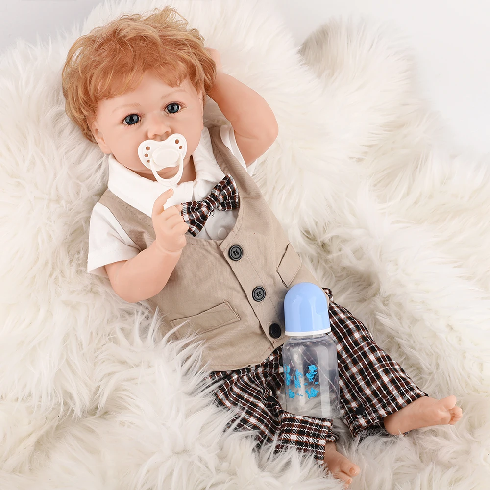 

22inch Popular British Style Reborn Boy Bebe Doll Full Body Silicone Vinyl/Cloth Doll With Tie Handmade Collectible Art Toy